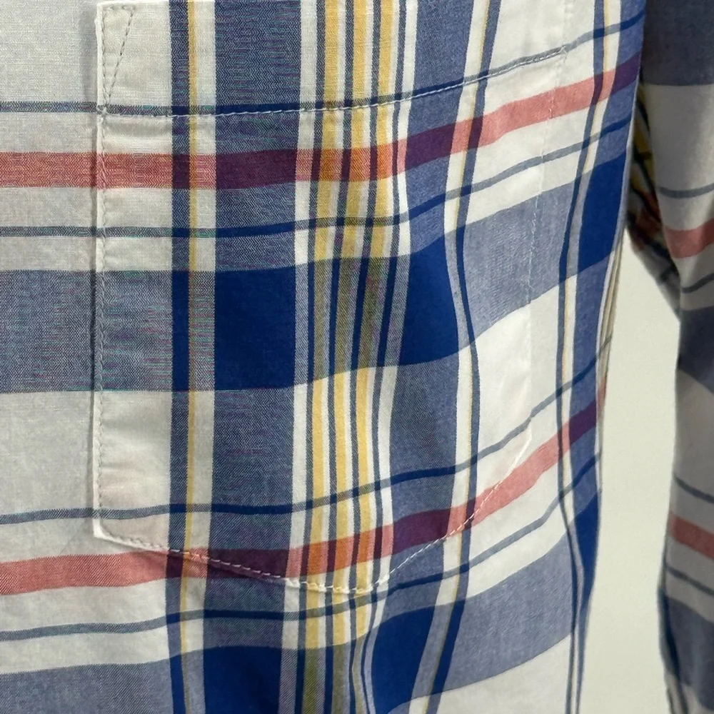 J Crew “Flex Washed” Slim Untucked Blue Plaid Button Down LS Shirt Men’s Large L
